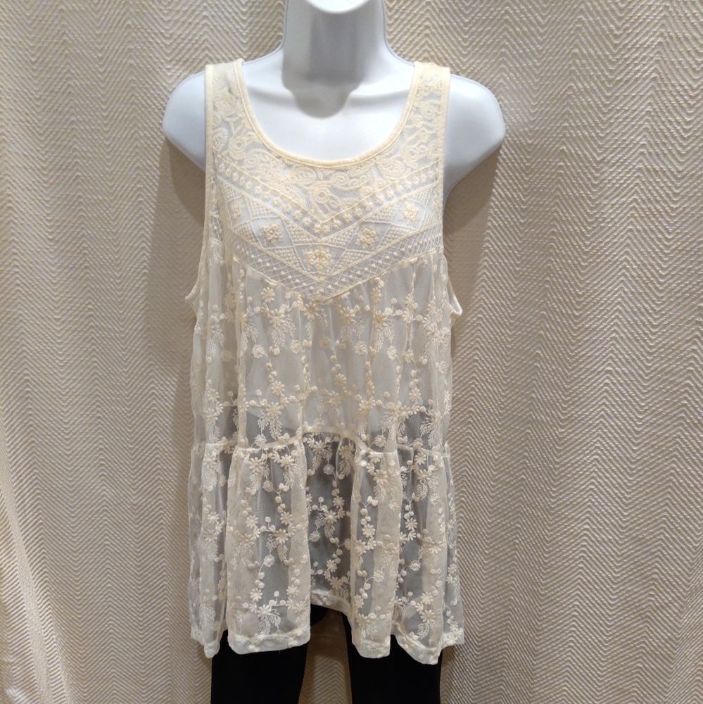EXPRESS sheer cream hi-low tunic